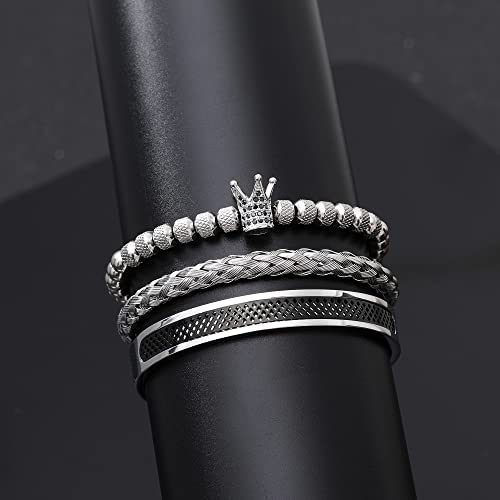 WFYOU 3PCS Stainless Steel Imperial Crown Bracelets for Men Gold Roman Numeral Bangle Bracelet Adjustable Cuff Bracelet Mens Luxury Jewelry Gifts - style: 03:Black-Crown