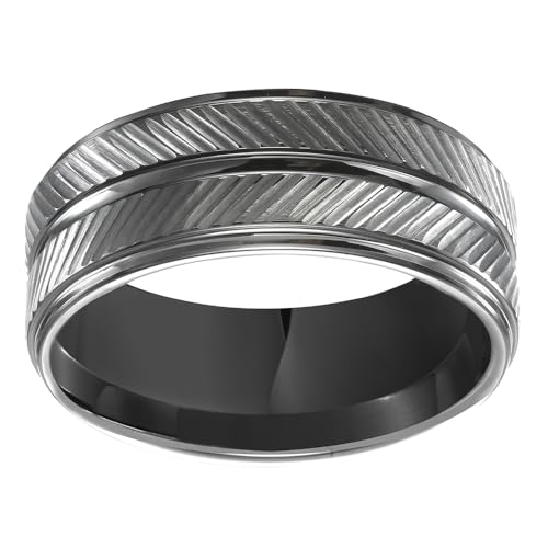 Brilliant Expressions Men’s 9mm Black Tungsten Carbide Wedding Band, Textured Matte Finish, Step Edges, Comfort Fit
