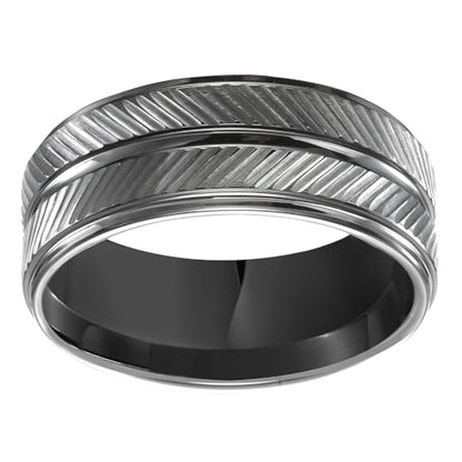Brilliant Expressions Men’s 9mm Black Tungsten Carbide Wedding Band, Textured Matte Finish, Step Edges, Comfort Fit
