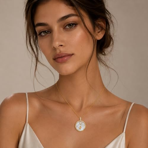 Initial Necklaces for Women Mother of Pearl Gold Letter Necklace Pendant - color: Letter J