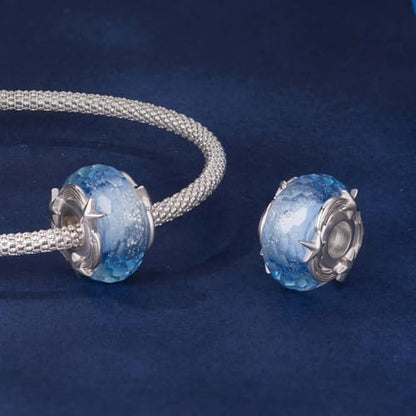 Celestial Bead Charms for Bracelets, Star Moon Dreamcatcher Dangle Charms, Silver Tone Copper, Glass Resin CZ Accents, Charm Beads for Women Jewelry Making, Gift Box Included - color: Blue Meteor Glass Bead Charm