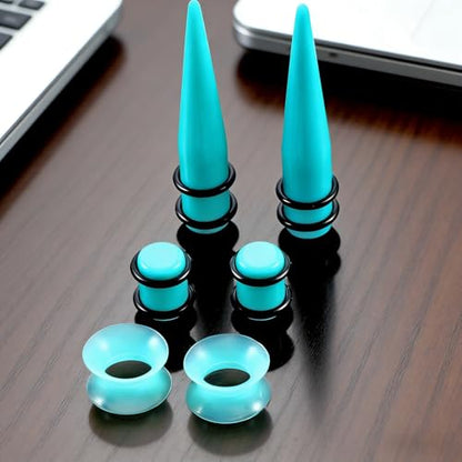 50Pcs Ear Stretching Kit 14G-00G: Acrylic Tapers Plugs Silicone Tunnels Hypoallergenic Gauges Expander Set Body Piercing Jewelry for Men Women - color: Turquoise