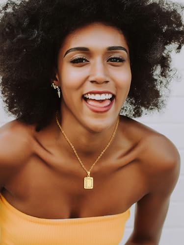 U7 Initial Necklaces for Women, Square Letter Pendant Necklace | Gold & Silver Plated A-Z Pendant | Personalized Large Monogram | 20+2" Adjustable Chain | Gift Packed for Mom Wife Friends - color: a. Gold, style: H