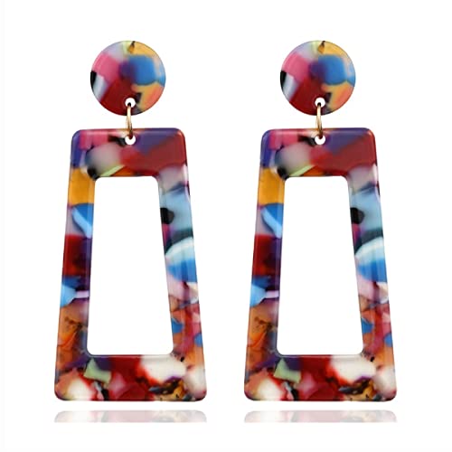 Multicolor Resin Acrylic Rectangle Geometric Drop Dangle Earrings Leopard Mottled Tortoise for Women Exaggerated Lightweight Jewelry - color: A