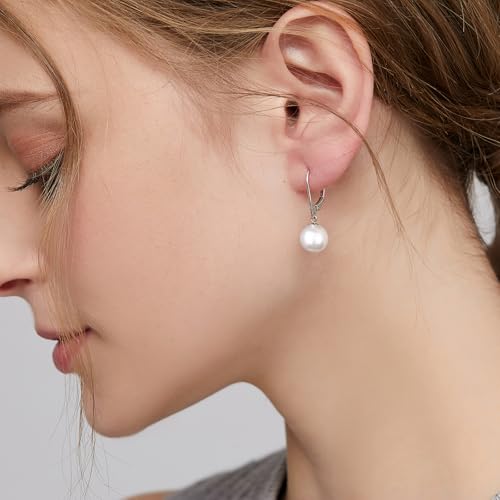 Pearl Earrings for Women Pearl Leverback Earrings 925 Sterling Silver - color: D1-silver-10mm pearl