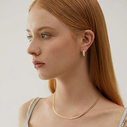 Huggie Hoop Earrings 14K Gold Plated Cubic Zirconia Dainty Simple Cute Beads Elegant CZ Circle Small Hoop Earring for Women Minimalist Handmade Hypoallergenic Jewelry - color: CZ-Middle Row