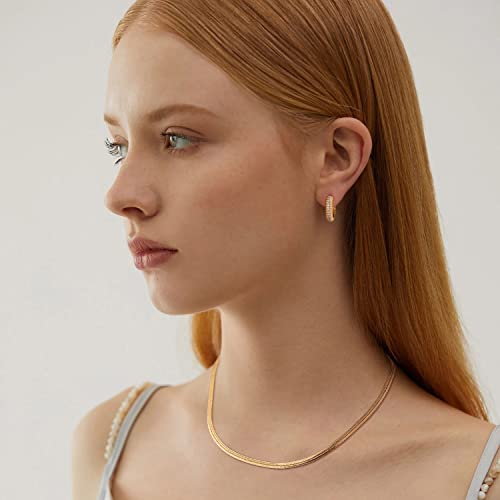 Huggie Hoop Earrings 14K Gold Plated Cubic Zirconia Dainty Simple Cute Beads Elegant CZ Circle Small Hoop Earring for Women Minimalist Handmade Hypoallergenic Jewelry - color: CZ-Middle Row