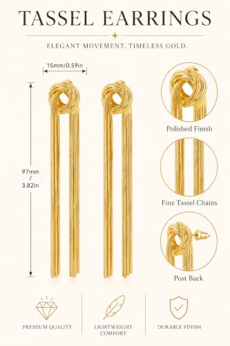Gold Dangle Earrings for Women Trendy, 14K Gold Plated Long Chain Drop Earrings Hypoallergenic Statement Tassel Earrings Elegant Wedding Prom Fashion Jewelry for Women - color: Gold