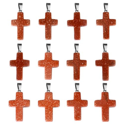 12PCS Natural Stone Cross Pendant Gemstone Charms Bulk for Jewelry Making | Healing Crystal Quartz Chakra Reiki Gemstone Pendants Charms Bulk for Necklace Craft - color: Red Sandstone Cross(Synthetic)