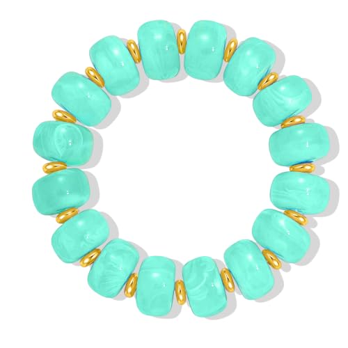 Bead Bracelet for Women Vibrant Color Resin Beads Bracelets Elastic Stretch Chunky Bracelet Boho Summer Beach Vacation Jewelry - color: Lack Blue 2