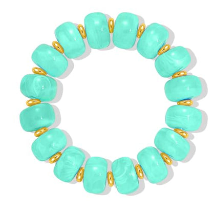 Bead Bracelet for Women Vibrant Color Resin Beads Bracelets Elastic Stretch Chunky Bracelet Boho Summer Beach Vacation Jewelry - color: Lack Blue 2
