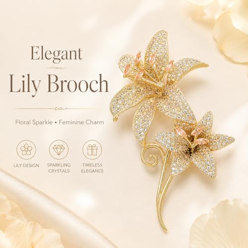 Flower Brooch for Women Rhinestone Pearl Zirconia Flower Lapel Pin Birthday Holiday Gift for Mother Wife Girlfriend - color: 02 Lily-3