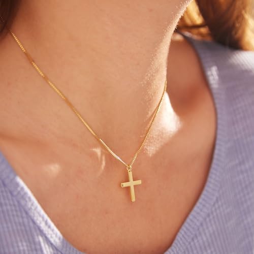 Poxtex Cross Necklace for Women Teen Girls, Dainty 14K Gold Silver Plated Cross Choker Jewelry Non Tarnish Waterproof Cute Simple Small Necklace Christian Baptism Religious Faith Jewelry Gifts - color: 03 Gold Cross Necklace