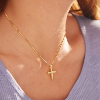 Poxtex Cross Necklace for Women Teen Girls, Dainty 14K Gold Silver Plated Cross Choker Jewelry Non Tarnish Waterproof Cute Simple Small Necklace Christian Baptism Religious Faith Jewelry Gifts - color: 03 Gold Cross Necklace