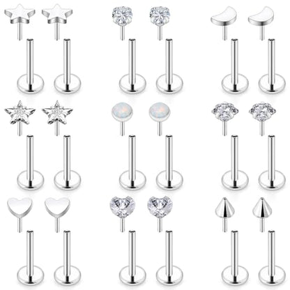 Threadless Noses Rings, Flat Back Earrings, 20/18/16g-Gauge 5/16in-Post 3mm-Top, Hypoallergenic Surgical Steel Medusa Lip Labret Cartilage Helix Tragus Conch Piercing Jewelry for Women Men - color: White, size: 18g*8mm