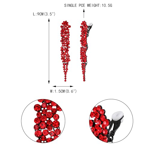 EVER FAITH Rhinestone Crystal Art Deco Statement Clip-on Earring, Wedding Prom Long Chandelier Dangle Earrings for Women - color: Red Black-Tone