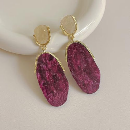 Acrylic Geometric Earrings Multilayer Resin Earrings Long Drop Dangle Earrings Acetate Tassel Earrings Long Pink Cute Jewelry Design for Women - color: White+Purple