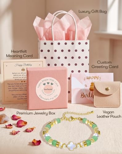 Birthday Jewelry Gifts For Girls Women, Four Leaf Clover & Heart Bracelets - color: Abundant Align