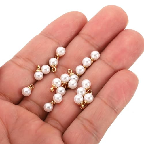 PATIKIL Pearl Charm, 100pcs Pearl Beads Faux Pearl Pendant Charm DIY for Jewelry Making Bracelets Earrings Necklace Crafts - color: Golden White, size: 5mm