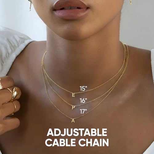 OAK & LUNA Inez Initial Necklace - Gold Plated & Sterling Silver — A-Z Letter Pendant on 15″ + 2″ Adjustable Cable Chain - color: 18K Gold Plated Silver, style: Letter L