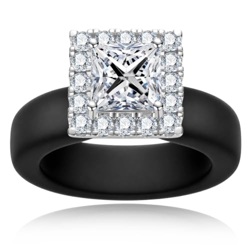 Moissanite Silicone Ring for Women, Promise Ring 925 Sterling Silver, Soft - color: Black