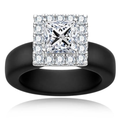 Moissanite Silicone Ring for Women, Promise Ring 925 Sterling Silver, Soft - color: Black