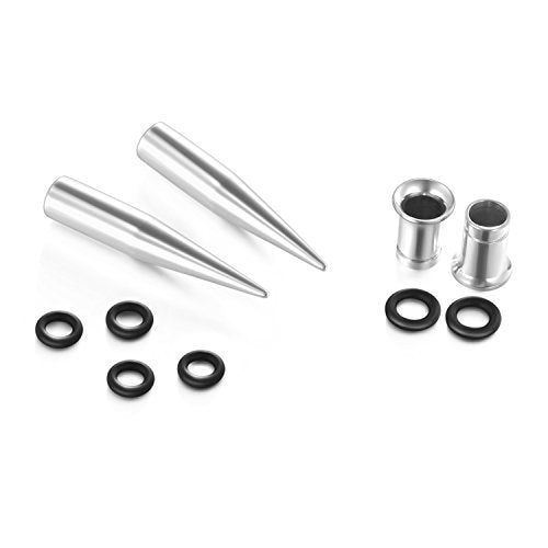 vcmart 14G-00G 36 pcs Ear Gauges Stretching Kit Tapers Plugs Eyelets Implant Grade Steel - color: Silver-tone