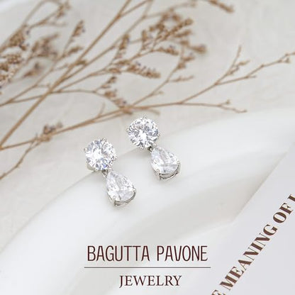 Cubic Zirconia Stud Earrings for Women,18K White Gold Plated,Women's 925 Sterling Silver Simulated CZ Earrings with Pear/Round/Princess/Oval Cut. - style: Pear-Round