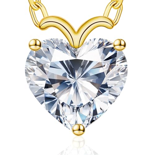 ForeverLove Heart Necklaces for Women, 4-2 Carats Heartshap Moissanite, Silver Pendant Jewelry, Anniversary Birthday Gifts for Wife, Girlfriend, Daughter, Mom - style: 2.0 Carats Heart Moissanite Gold-plated Sterling Sliver Necklace