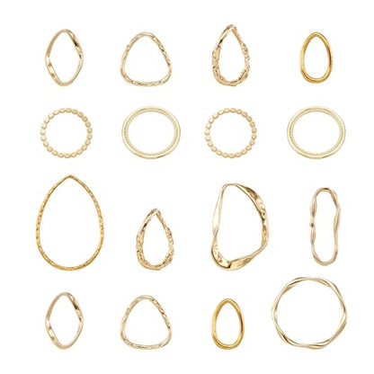 Elecrelive 54Pcs Golden Hollow Frame Pendants Twist Linking Rings 9 Styles | Open Bezel Charm Connectors Earring Beading Hoop Stainless Steel Link Ring for Earrings Bracelet Necklace Macrame Making - color: Golden 10 Styles