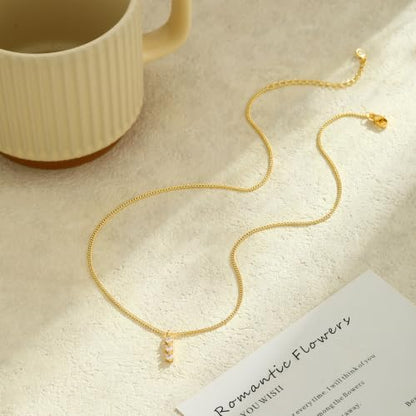 Pendant Gold Necklace for Women, Dainty 14K Gold/Silver Plated Real Pearl Diamond Pendant Choker Necklace Trendy Simple Drop Charm Necklaces Jewelry - color: Gold01