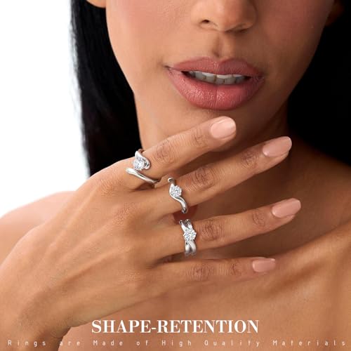 SAVORI Stainless Steel Round CZ Adjustable Ring Set for Women, 3 Styles (Closed Band, Open Bypass, Double Open Band), Hypoallergenic Solitaire Stackable Jewelry Gifts