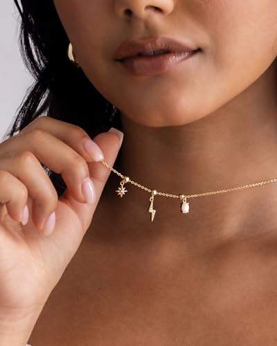 PAVOI 14K Gold Plated Dainty Necklace with Removable Charms Set for Women | 2 and 3-Pack Small Motif & Mantra Pendants, Adjustable Chain Gold Charm Necklace, Cute Jewelry Gifts - style: Celestial Pack