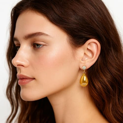 Pearl Clip on Earrings for Women - 14K Gold Silver Plated Cubic Zirconia Non Pierced Ear Clips Jewelry Gifts for Wedding Bridal Party Gifts - color: Yellow-10mm