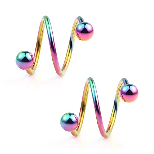 Ruifan 16G Stainless Steel Double Twist Ear Plug Earring Spiral Helix Stud Lip Ring Body Piercing Jewelry 8mm 10mm - style: 6Pairs - 10mm Mix Color