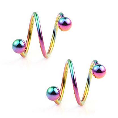 Ruifan 16G Stainless Steel Double Twist Ear Plug Earring Spiral Helix Stud Lip Ring Body Piercing Jewelry 8mm 10mm - style: 6Pairs - 8mm Mix Color