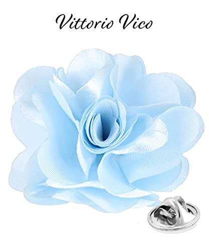 Premium Men's Formal Solid Color Flower Lapel Pin - Boutonniere for Men, Brooch Pin - color: Sky
