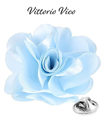 Premium Men's Formal Solid Color Flower Lapel Pin - Boutonniere for Men, Brooch Pin - color: Sky