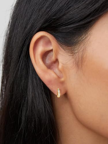 Chunky Emerald Sapphire Ruby Hoop Earrings, Princess or Round Cut, 14k Yellow Gold Plated Sterling Silver Cubic Zirconia Huggie Earings Minimalist Hoops Earrings for Women Wedding Daily Birthday - style: Princess cut -5a CZ -Gold
