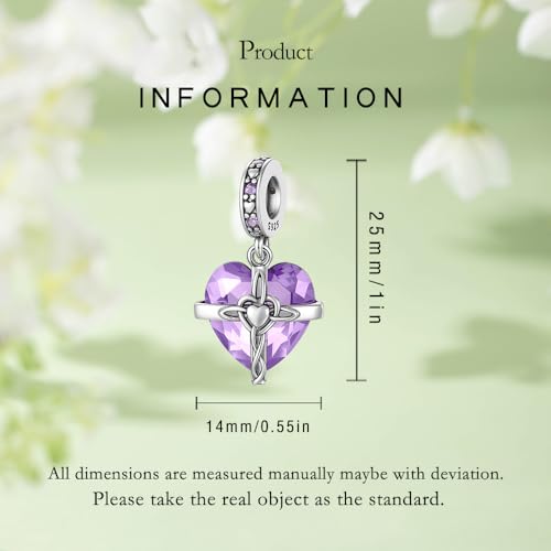 Birthstone Charm, 925 Sterling Silve Heart Dangle Charms for Pandora Bracelets, Ladies Birthday Gift - style: F-June
