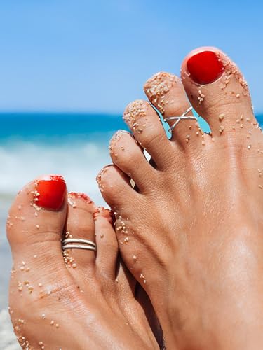 ChicSilver Toe Rings for Women 925 Sterling Silver Adjustable Toe Ring | 925 sterling silver, hypoallergenic for sensitive skin, adjustable open band, summer beach wear gift - color: K: Simple Rings Set (2 PCS)