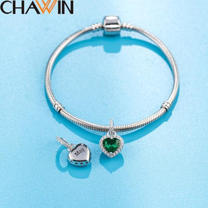 CHAWIN Birthstone Charms, 925 Sterling Silver Heart Dangle Charm, Sparkling CZ Compatible with Pandora Charm Bracelet, Necklace, Birthday Gifts for Women/Wife/Mother - style: 05# May