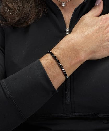 Cherry Tree Collection Gemstone Beaded Bracelets For Women and Men – Promotes Protection, Courage, Focus, Balance & Luck – Available in S, M, L with 4mm Round Beads - color: Black Obsidian, size: Medium