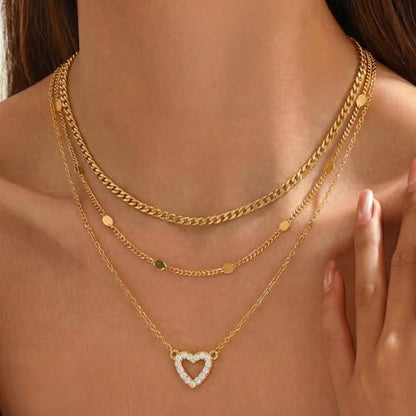 RANKEEF Layered Gold Necklaces for Women Sterling Silver Necklace Waterproof Silver Necklace For Women Adjustable Sterling Silver Necklace For Women Set Jewelry Gift - color: Gold-A