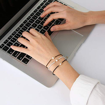 KELITCH 3 PCS Natural Pearls Bracelets Women Strand Thin Rope Friendship Bracelets Handmade Stack Charm Bracelets - color: Blue Black Grey 02H