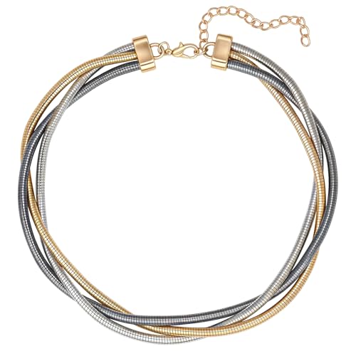 Chunky Gold Collar Choker Statement Necklace for Women Trendy | Gold Plated Layered Twist Flat Thick Snake Herringbone Chain African Torque Necklace Prom Boho Necklaces Party Jewelry Gift - style: 3 Twisted Chain/Gold&Silver