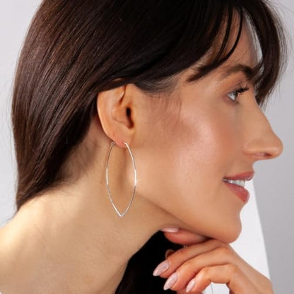 Marquise Large Hoop Earrings for Women | Plated in 18K Gold or 925 Sterling Silver, Hypoallergenic and Safe for Sensitive Ears - color: 2.3" inch - 925 Sterling Silver Plated