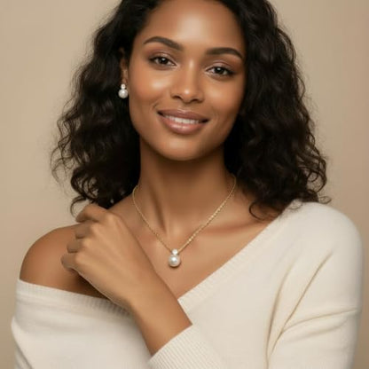 Gold Jewelry Sets for Women, Gold Pearl Dangle Earrings Bracelets Necklaces Set, Women's Jewelry Gifts for Women Wife - style: Gold Pearl Rhinestone Necklace Set-2PCS