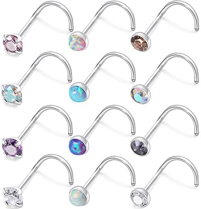 18G 20G 22G Nose Rings Studs 316L Surgical Steel Straight Screw L Shaped Nose Studs for Women Men CZ Opal Size 1.5mm 2mm 2.5mm 3mm - color: 20G-Screw-Opal/CZ 2.5mm