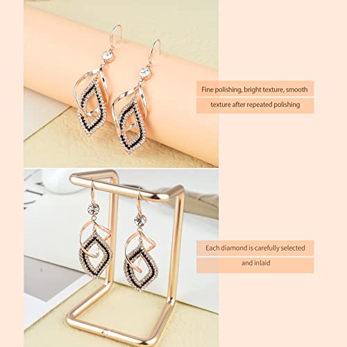 Bohemian Long Drop Dangle Earrings for Women, Chic Boho CZ Wedding Jewelry | Hypoallergenic 14K Gold 925 Sterling Silver Handmade Linear SwirlWire Diamond Earrings,Christmas&Mother's Day,Gifts for Women - color: Rose Gold